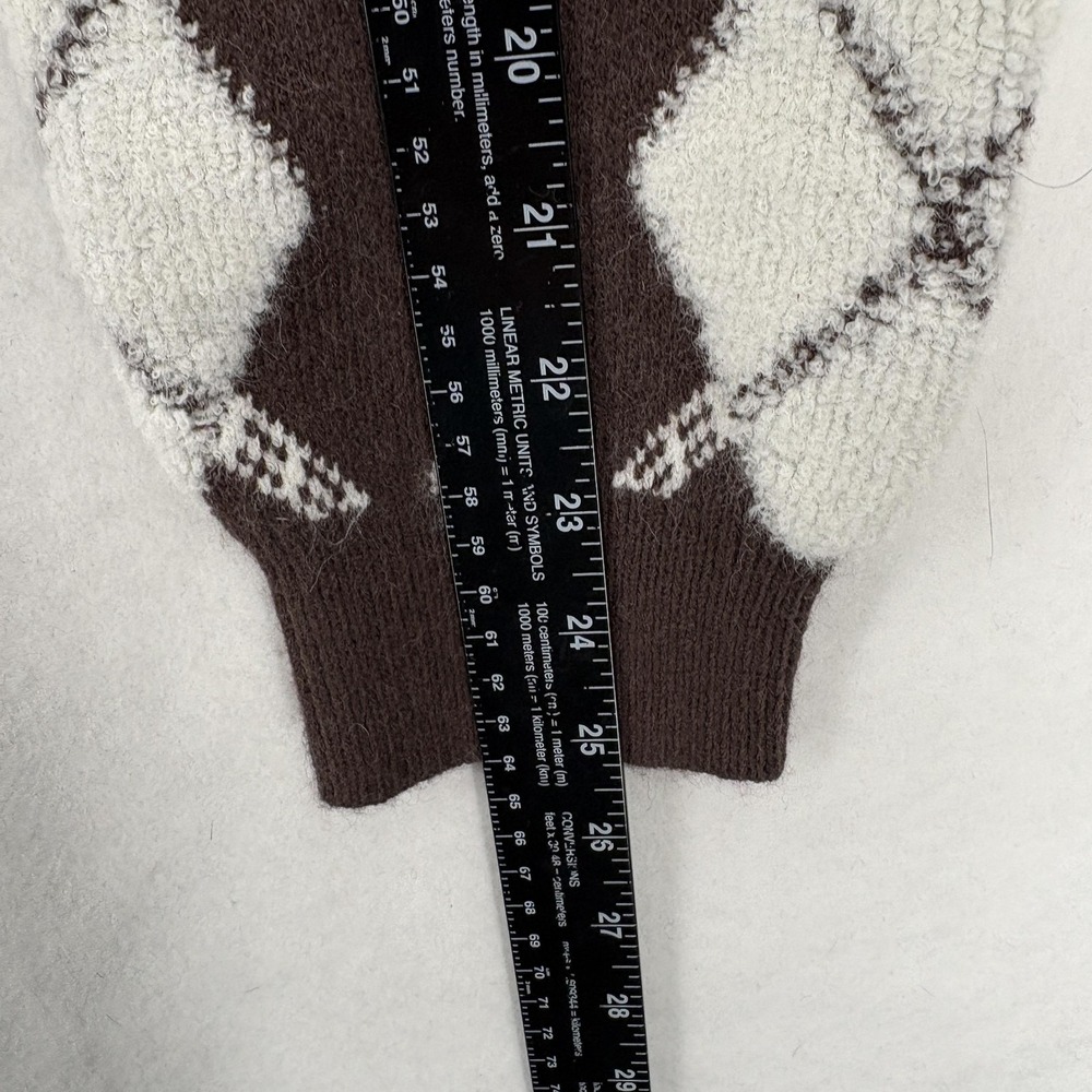 COMMENSE Sweater Womens Medium Brown Argyle Collared Knit Pullover Preppy Polo - Picture 9 of 12